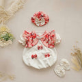 Cheongsam Romper – Peach Blossom Newborn–2 Years | Floral Baby Romper with Matching Bonnet & Baby Shoes | Lunar New Year Outfit