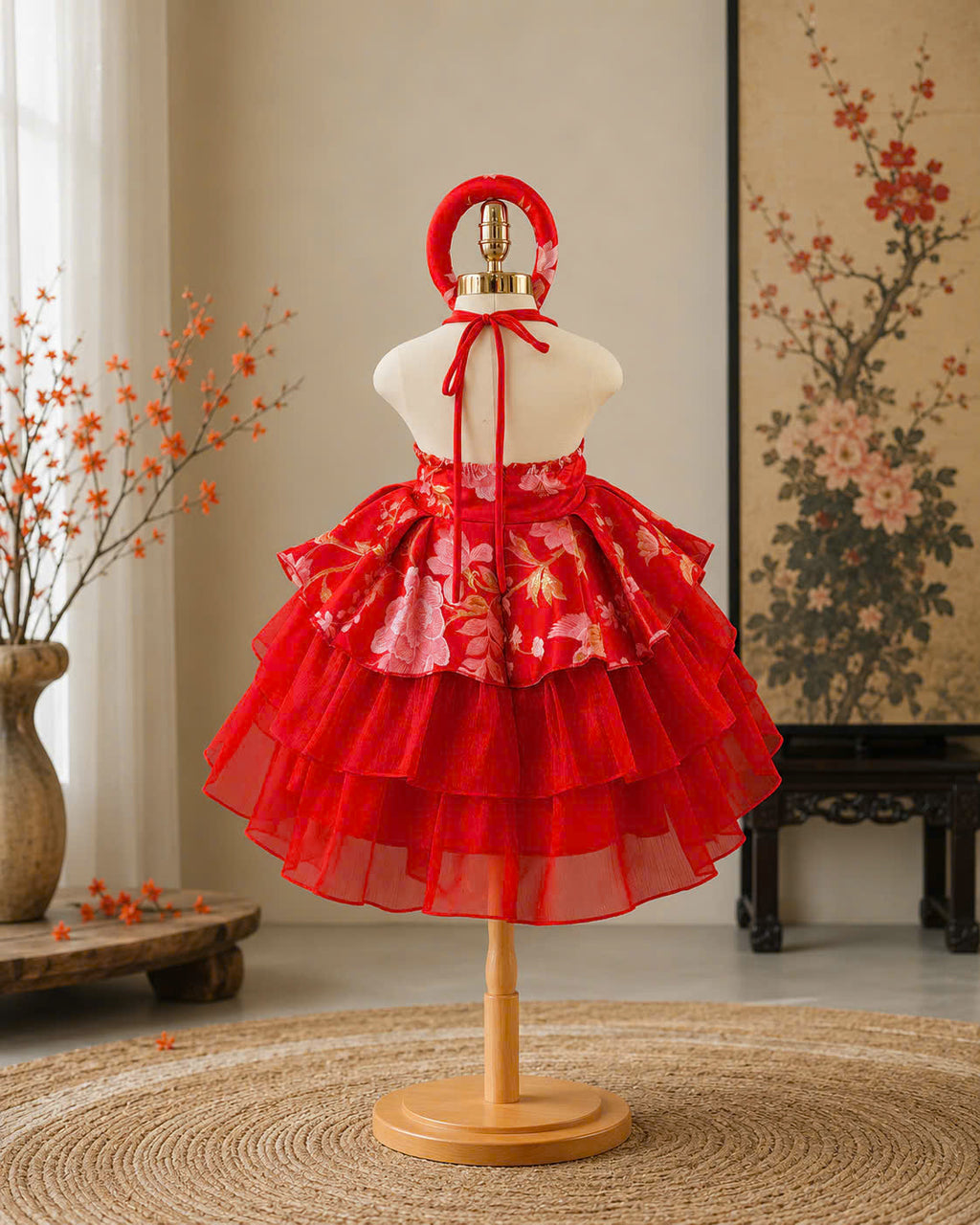 Vietnamese Yếm Halter Dress – Golden Thread Brocade (1–6 Years) | Traditional Festival Dress for Girls | Matching Soft Mấn Included