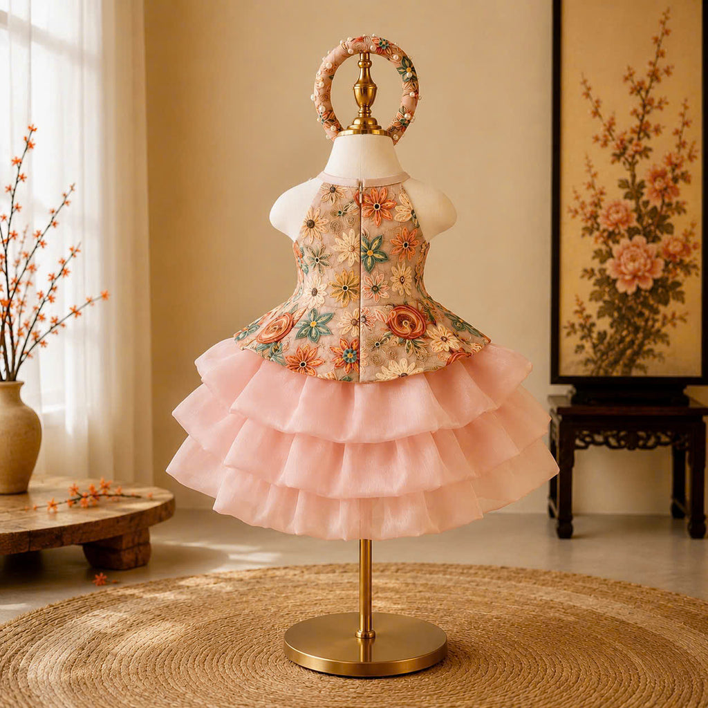 Vietnamese Yếm Halter Top & Skirt Set – Golden Blossom & Pastel Petal Blossom (1–6 Years) | Traditional Festival Outfit for Girls | Matching Floral Pearl Detail Soft Mấn Included