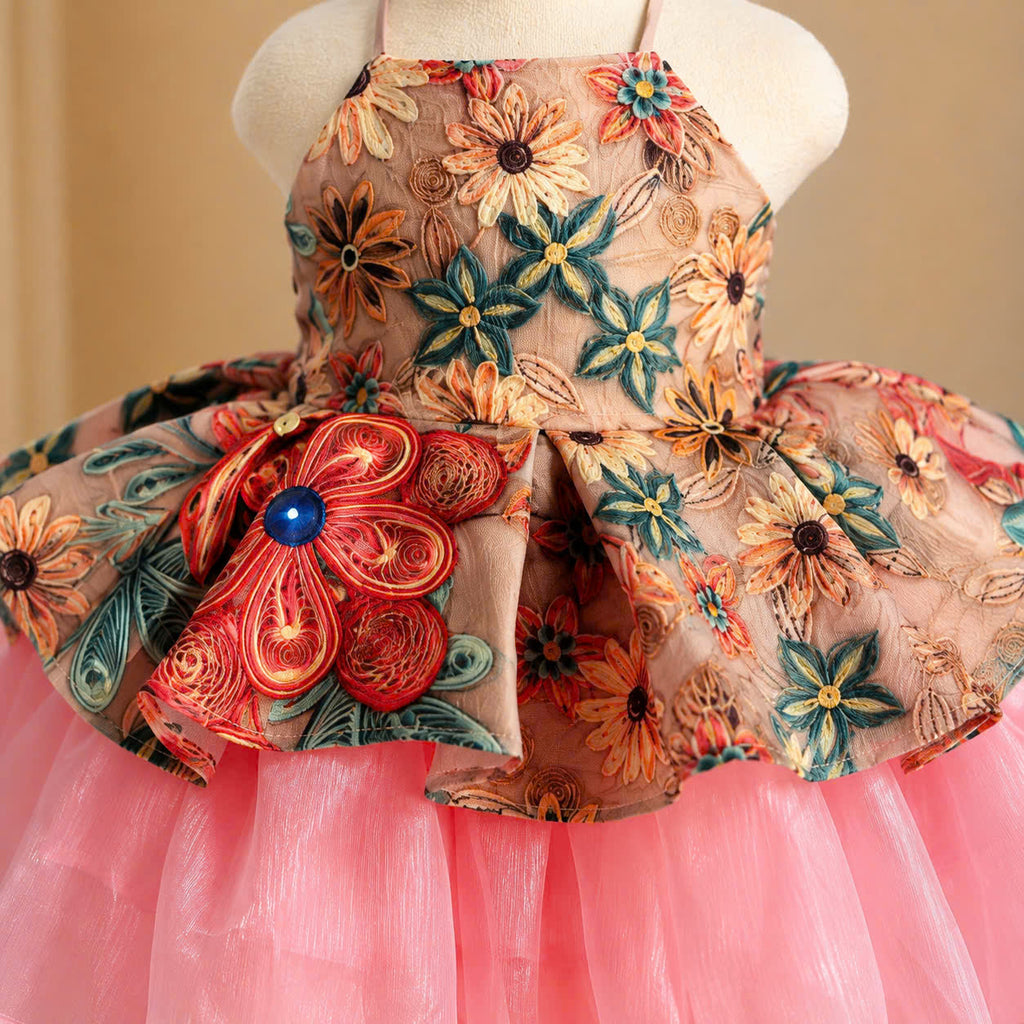 Vietnamese Yếm Halter Dress – Rosy Charm Blossom (1–6 Years) | Traditional Festival Dress for Girls | Matching Soft Mấn Included