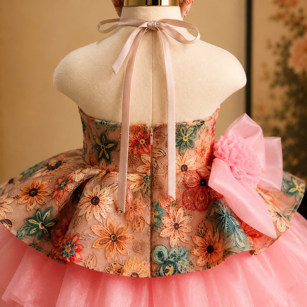 Vietnamese Yếm Halter Dress – Rosy Charm Blossom (1–6 Years) | Traditional Festival Dress for Girls | Matching Soft Mấn Included