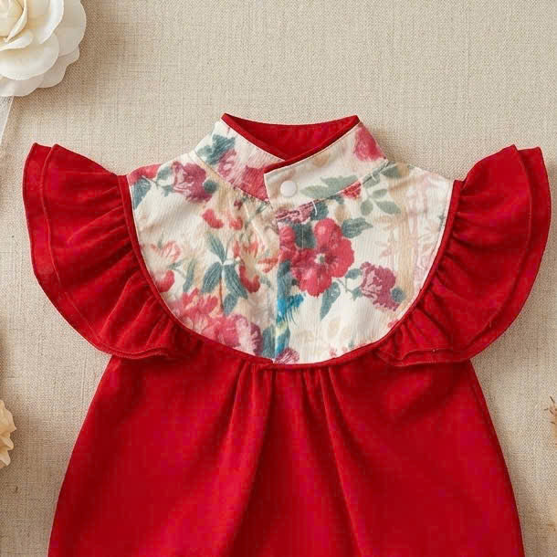 Cheongsam Romper – Red Peacock Newborn–2Years | Traditional Baby Romper for Lunar New Year & Tết | Chinese Baby Outfit