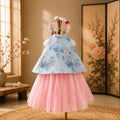 Vietnamese Yếm Halter Top & Skirt Set – Blue Blossom Elegance (1–6 Years) | Traditional Festival Outfit for Girls | Matching Floral Soft Mấn Included