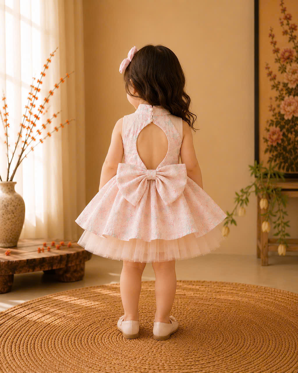 Halter Neck Dress – Tulip Blossom Newborn–4 Years | Floral Girls Dress with Matching Bow Headband | Birthday, Lunar New Year & Mid-Autumn Outfit