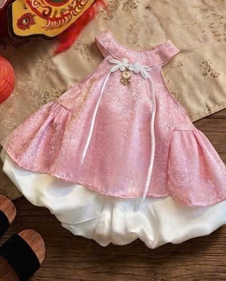 Halter Top & Pants Set – Imperial Bloom Newborn–3 Years | Traditional Silk Yếm Set with Matching Headband | Lunar New Year & Tết Outfit