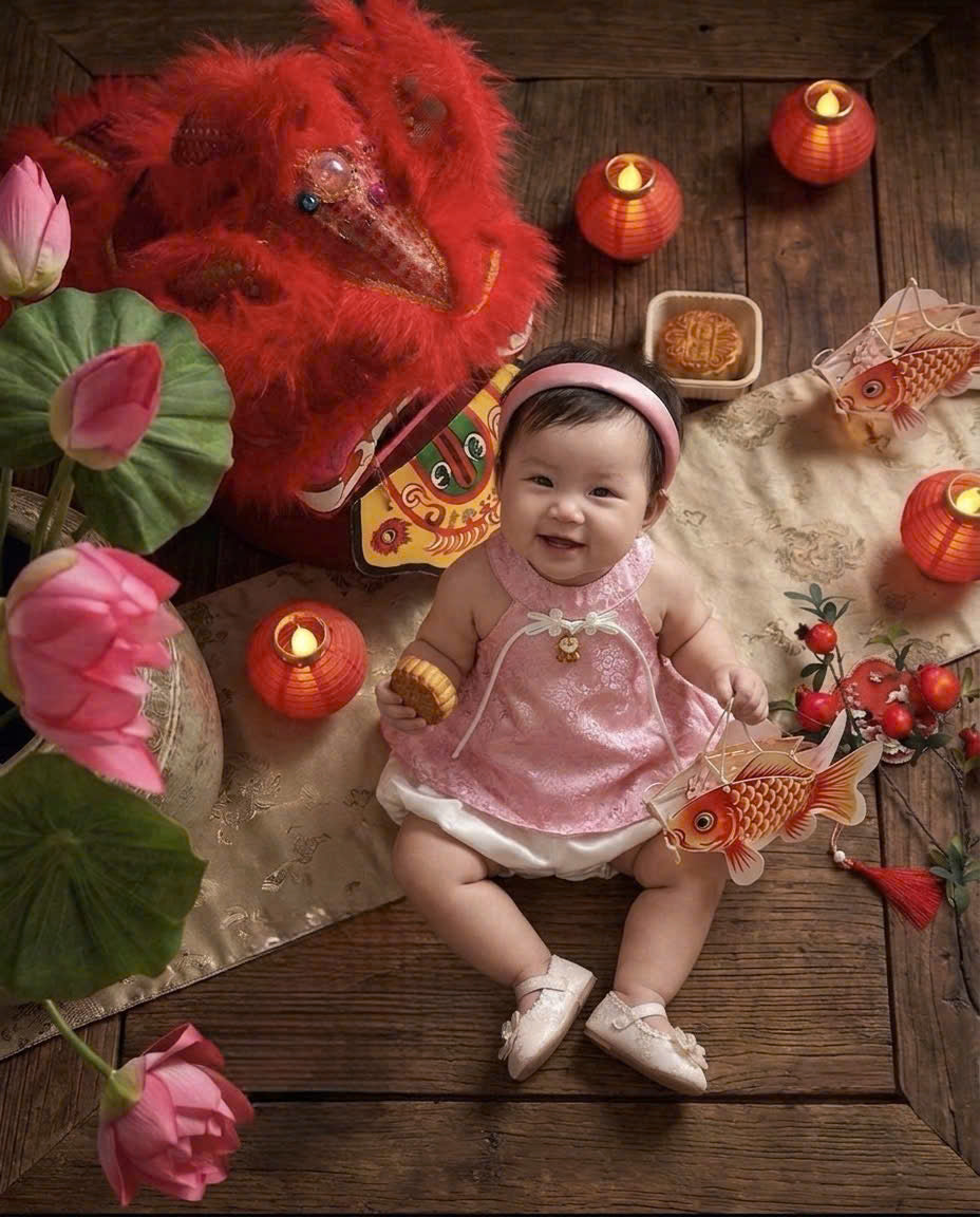 Halter Top & Pants Set – Imperial Bloom Newborn–3 Years | Traditional Silk Yếm Set with Matching Headband | Lunar New Year & Tết Outfit