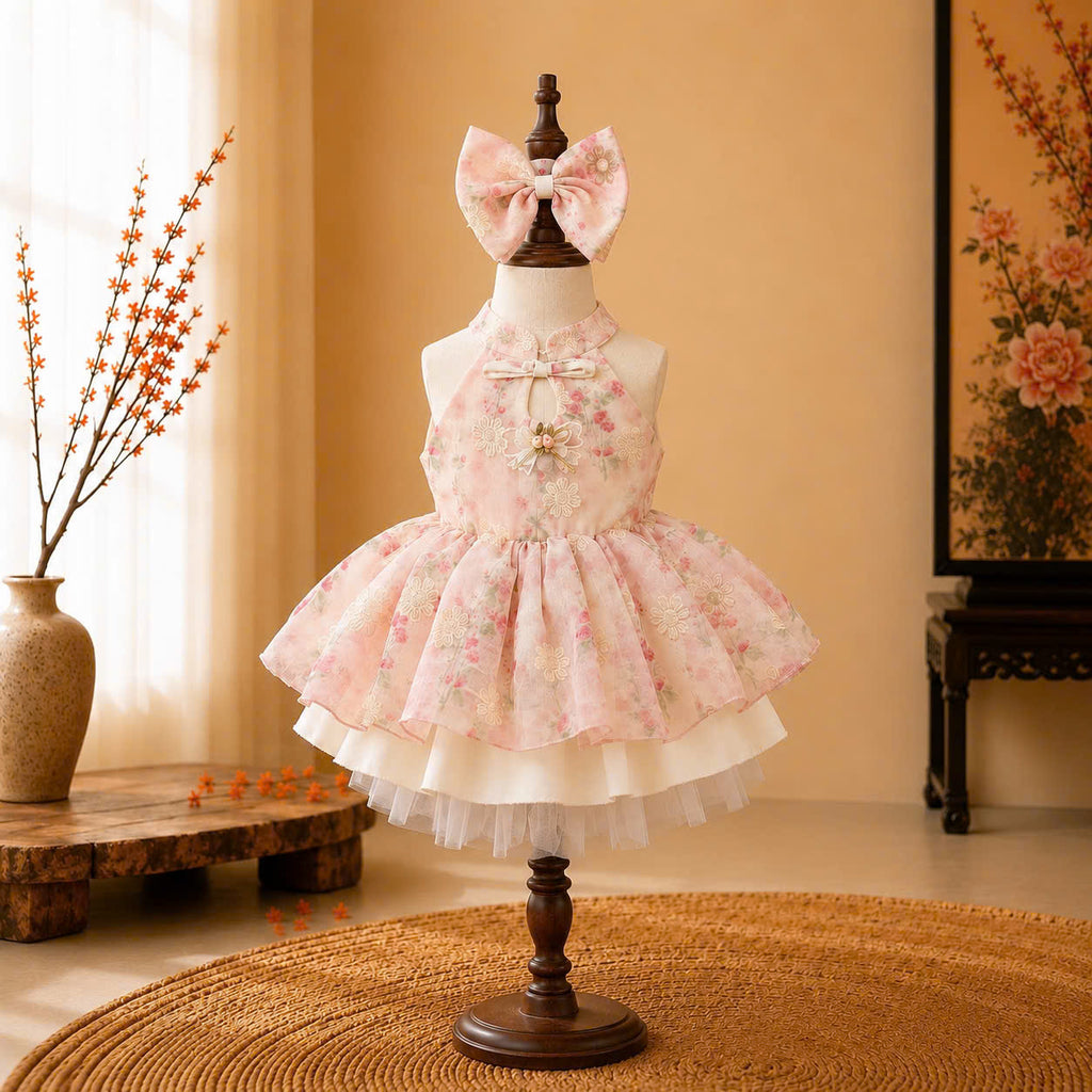 Halter Neck Dress – Sweet Blossom Newborn–4Years | Floral Baby Dress with Matching Floral Head Scarf | Birthday, Lunar New Year & Mid-Autumn