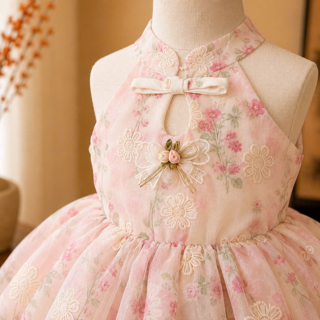 Halter Neck Dress – Sweet Blossom Newborn–4Years | Floral Baby Dress with Matching Floral Head Scarf | Birthday, Lunar New Year & Mid-Autumn
