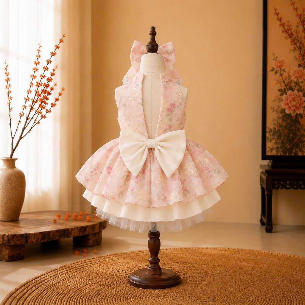 Halter Neck Dress – Sweet Blossom Newborn–4Years | Floral Baby Dress with Matching Floral Head Scarf | Birthday, Lunar New Year & Mid-Autumn