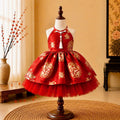 Golden Blossom Princess Dress 3 Months–3 Years | Brocade Yếm-Inspired Tulle Party Dress | Flower Girl, Birthday, Lunar New Year & Special Occasion Dress