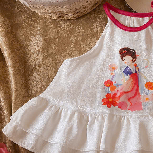 Halter Top & Pants Set – Moon Goddess Pink Newborn–3 Years | Traditional Silk Yếm Set with Matching Headband | Mid-Autumn Festival & Lunar New Year Outfit