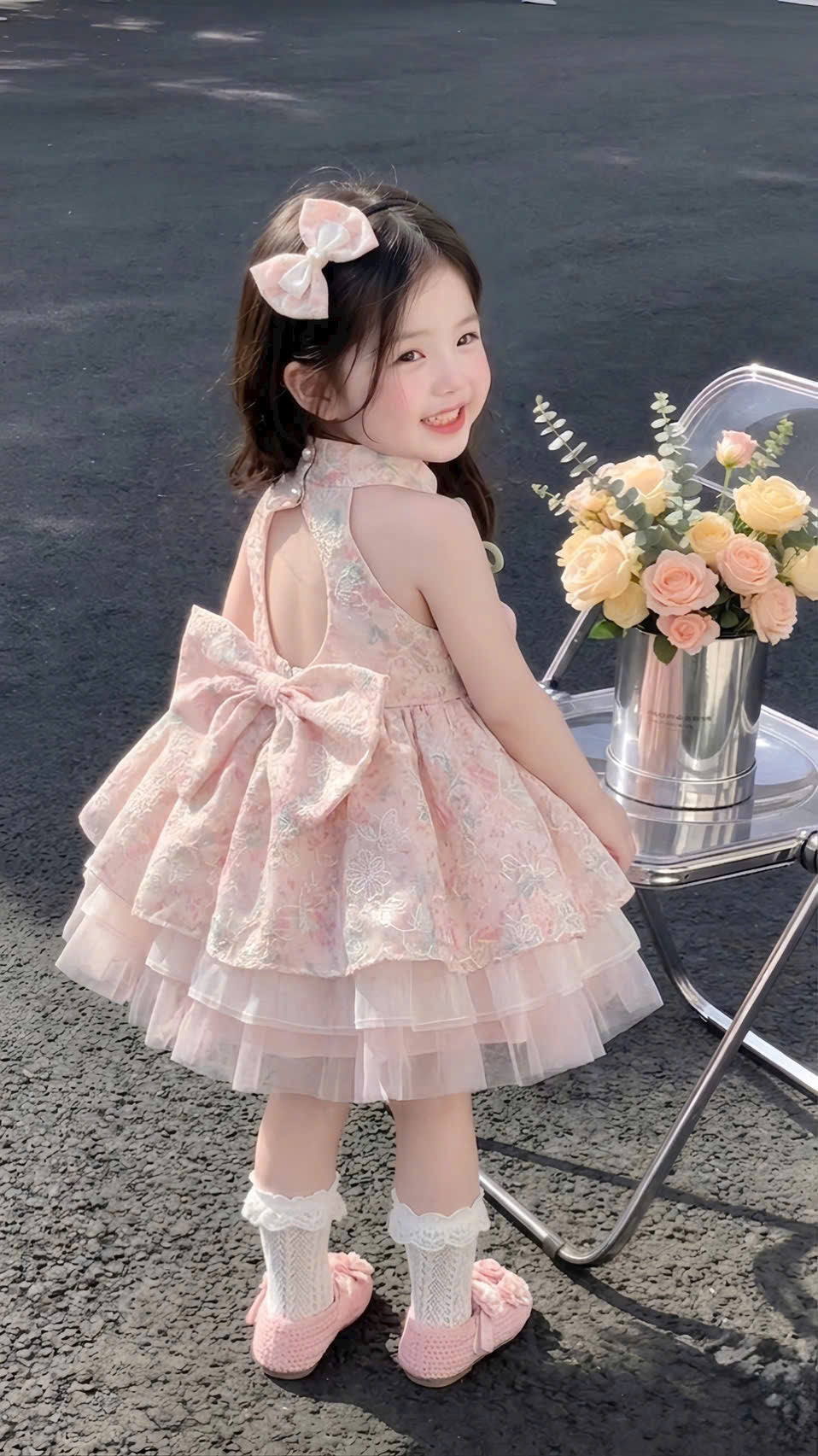 Halter Neck Dress – Tulip Blossom Newborn–4 Years | Floral Girls Dress with Matching Bow Headband | Birthday, Lunar New Year & Mid-Autumn Outfit
