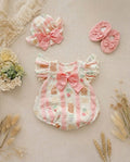 Muslin Teddy Berry Romper Set 3 Months–2 Years | Baby Muslin Romper with Matching Bonnet & Soft Shoes | Everyday, Birthday & Photoshoot Outfit