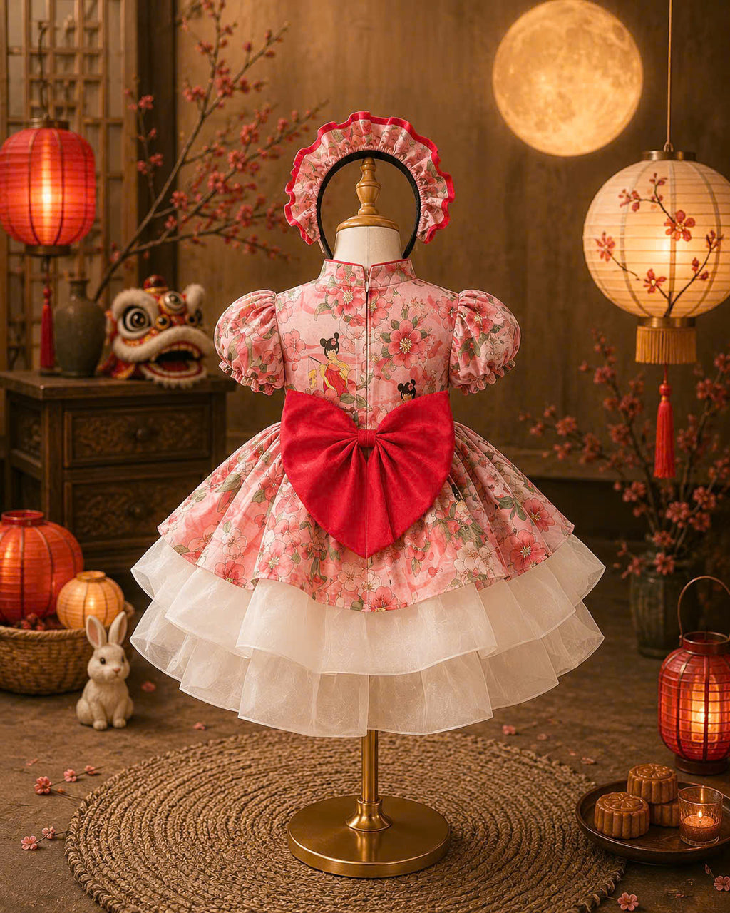 Cheongsam Dress – Blossom Fairy Newborn–5 Years | Floral Cheongsam Dress with Matching Headband | Lunar New Year, Mid-Autumn & Birthday Dress