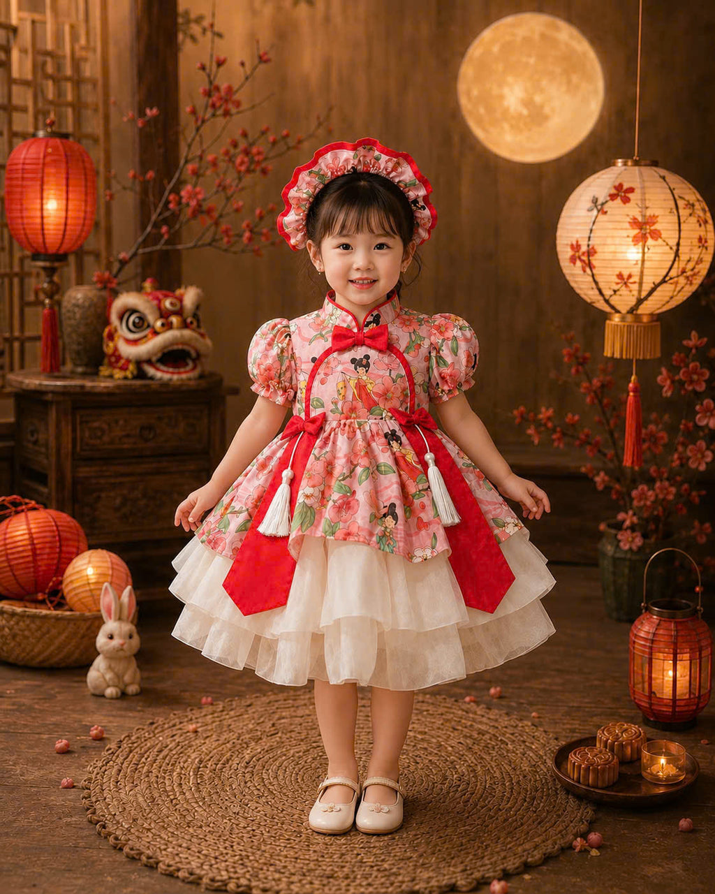 Cheongsam Dress – Blossom Fairy Newborn–5 Years | Floral Cheongsam Dress with Matching Headband | Lunar New Year, Mid-Autumn & Birthday Dress