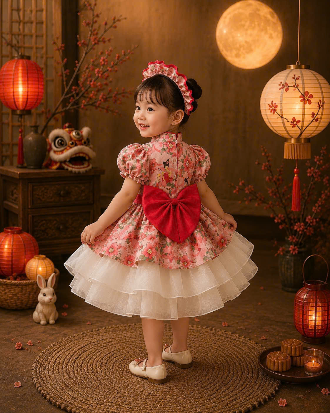 Cheongsam Dress – Blossom Fairy Newborn–5 Years | Floral Cheongsam Dress with Matching Headband | Lunar New Year, Mid-Autumn & Birthday Dress