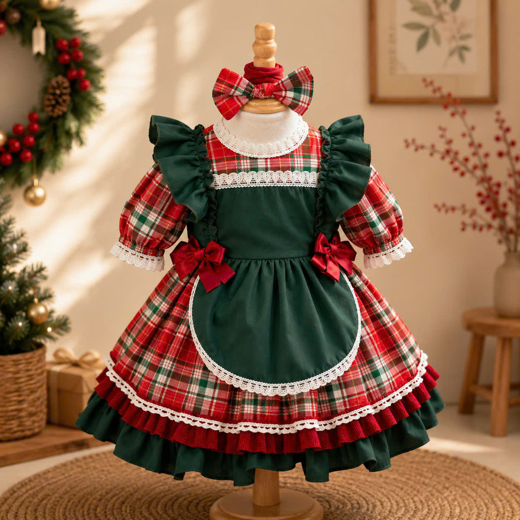 Little Holly Christmas Dress 3 Months–6 Years | Plaid Baby Girl Holiday Dress with Matching Headband | Boutique Christmas Party Dress