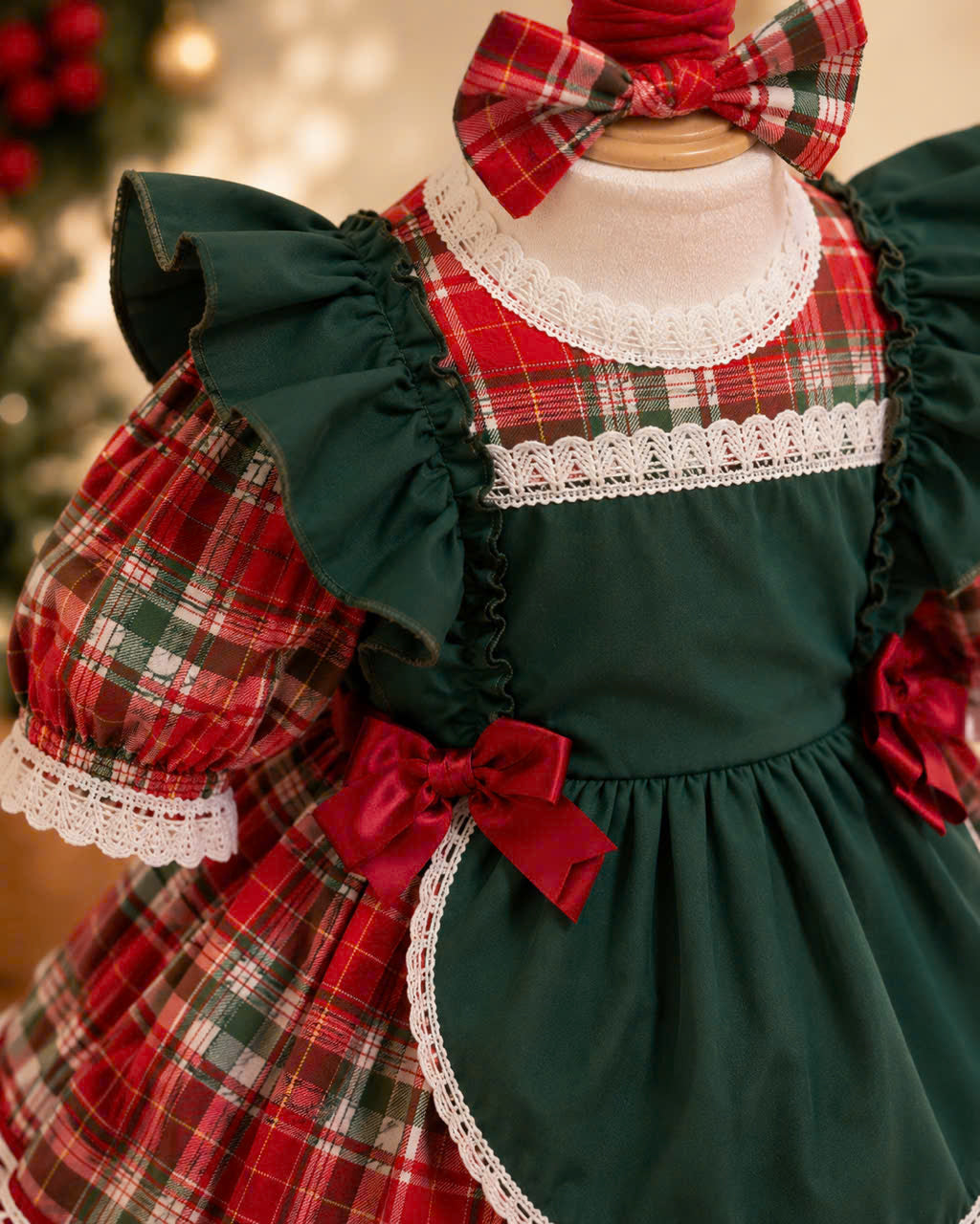 Little Holly Christmas Dress 3 Months–6 Years | Plaid Baby Girl Holiday Dress with Matching Headband | Boutique Christmas Party Dress