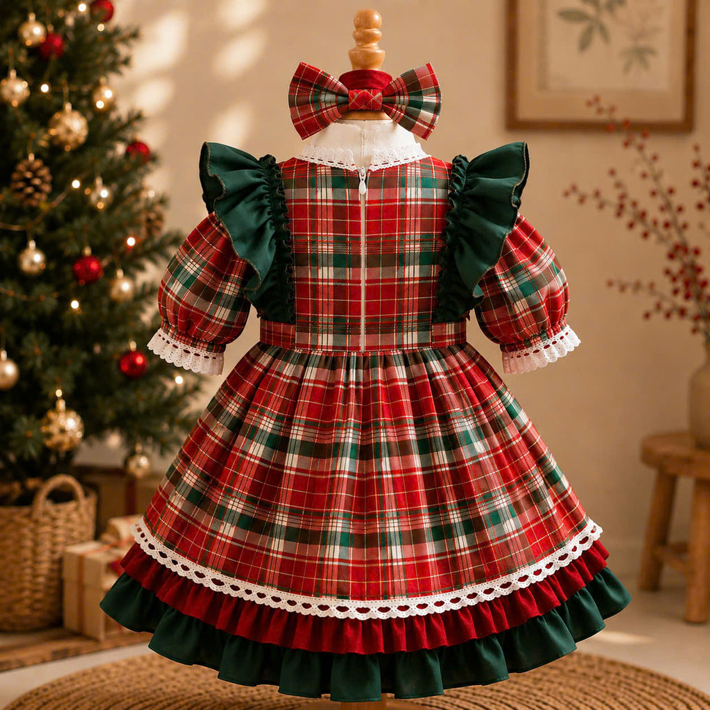 Little Holly Christmas Dress 3 Months–6 Years | Plaid Baby Girl Holiday Dress with Matching Headband | Boutique Christmas Party Dress
