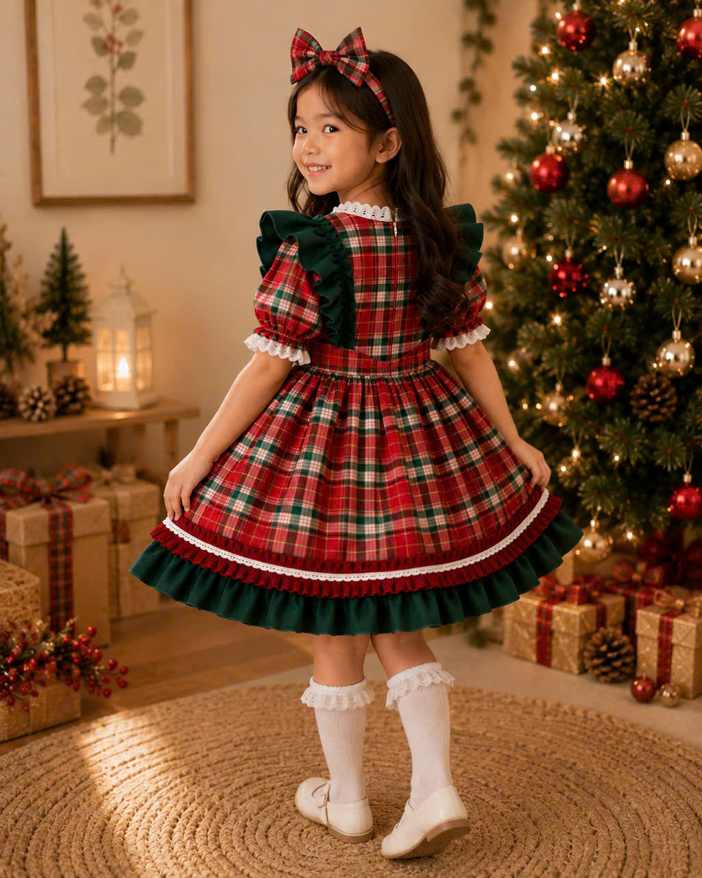 Little Holly Christmas Dress 3 Months–6 Years | Plaid Baby Girl Holiday Dress with Matching Headband | Boutique Christmas Party Dress