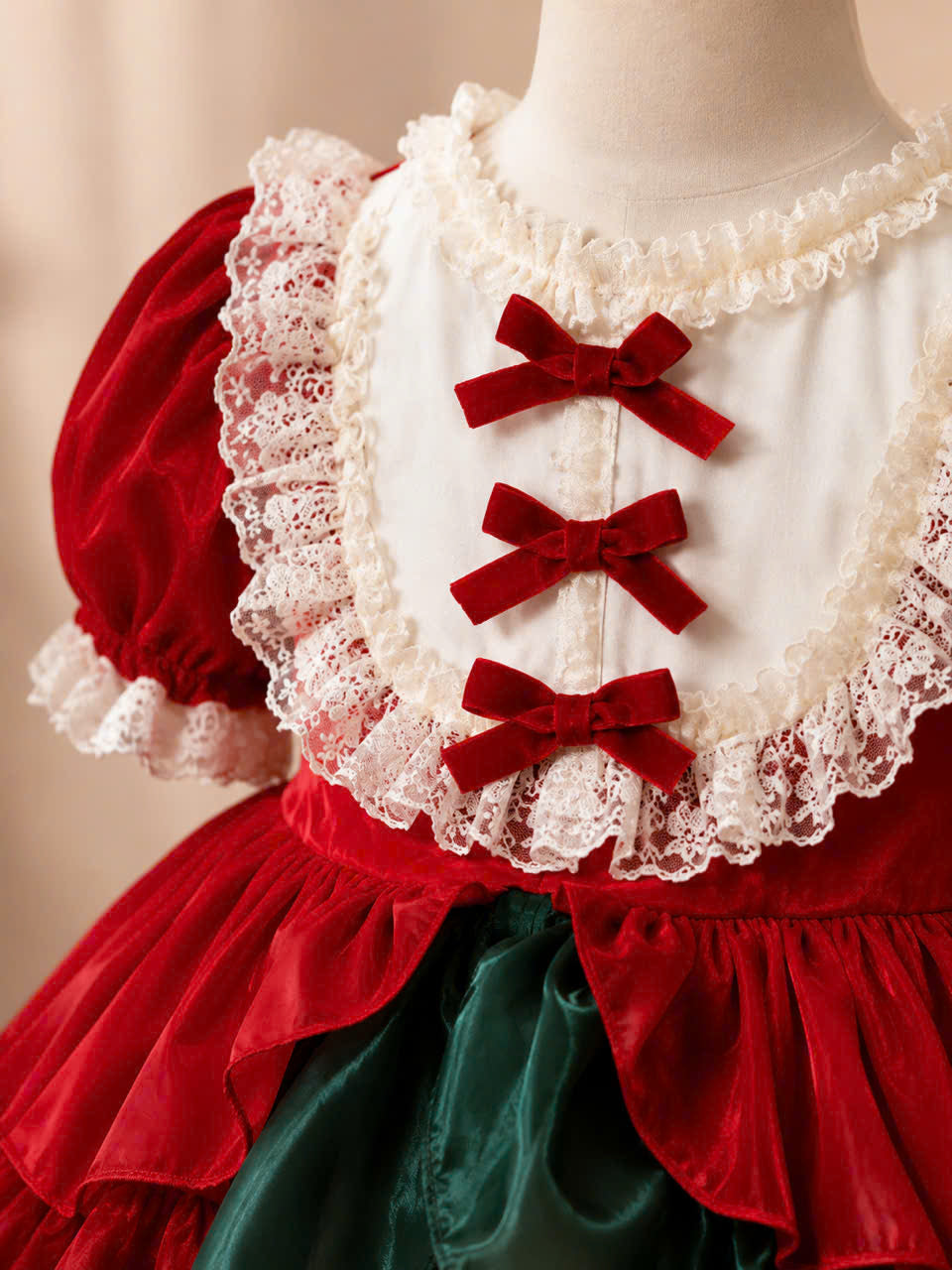 Holly Ruffle Christmas Dress 1–6 Years | Red Satin Baby Girl Christmas Dress with Matching Headband | Boutique Holiday Party Dress