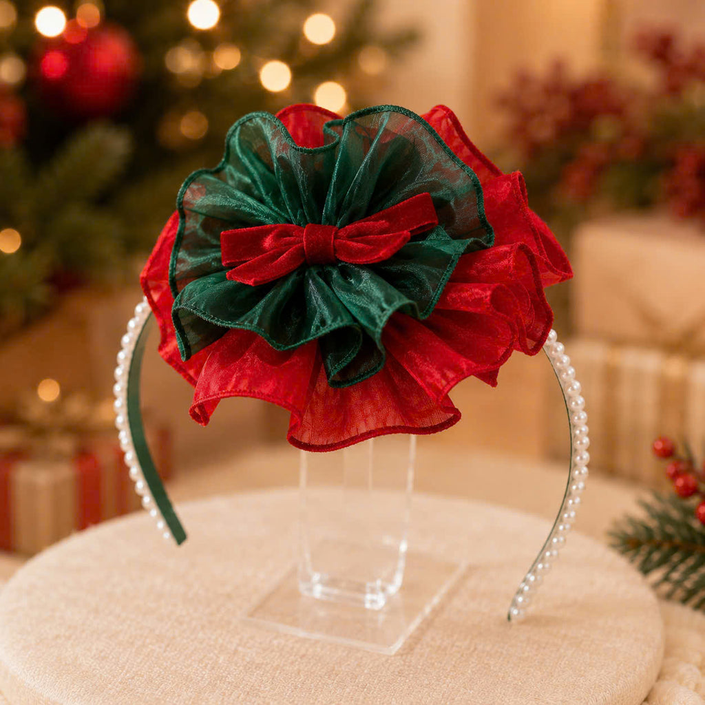 Holly Ruffle Christmas Dress 1–6 Years | Red Satin Baby Girl Christmas Dress with Matching Headband | Boutique Holiday Party Dress