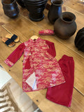Red Landscape Áo Dài Set Newborn–9 Years | Vietnamese Traditional Boys Outfit with Matching Pants | Optional Soft Khăn Đóng or Mấn | Tết, Lunar New Year & Mid-Autumn
