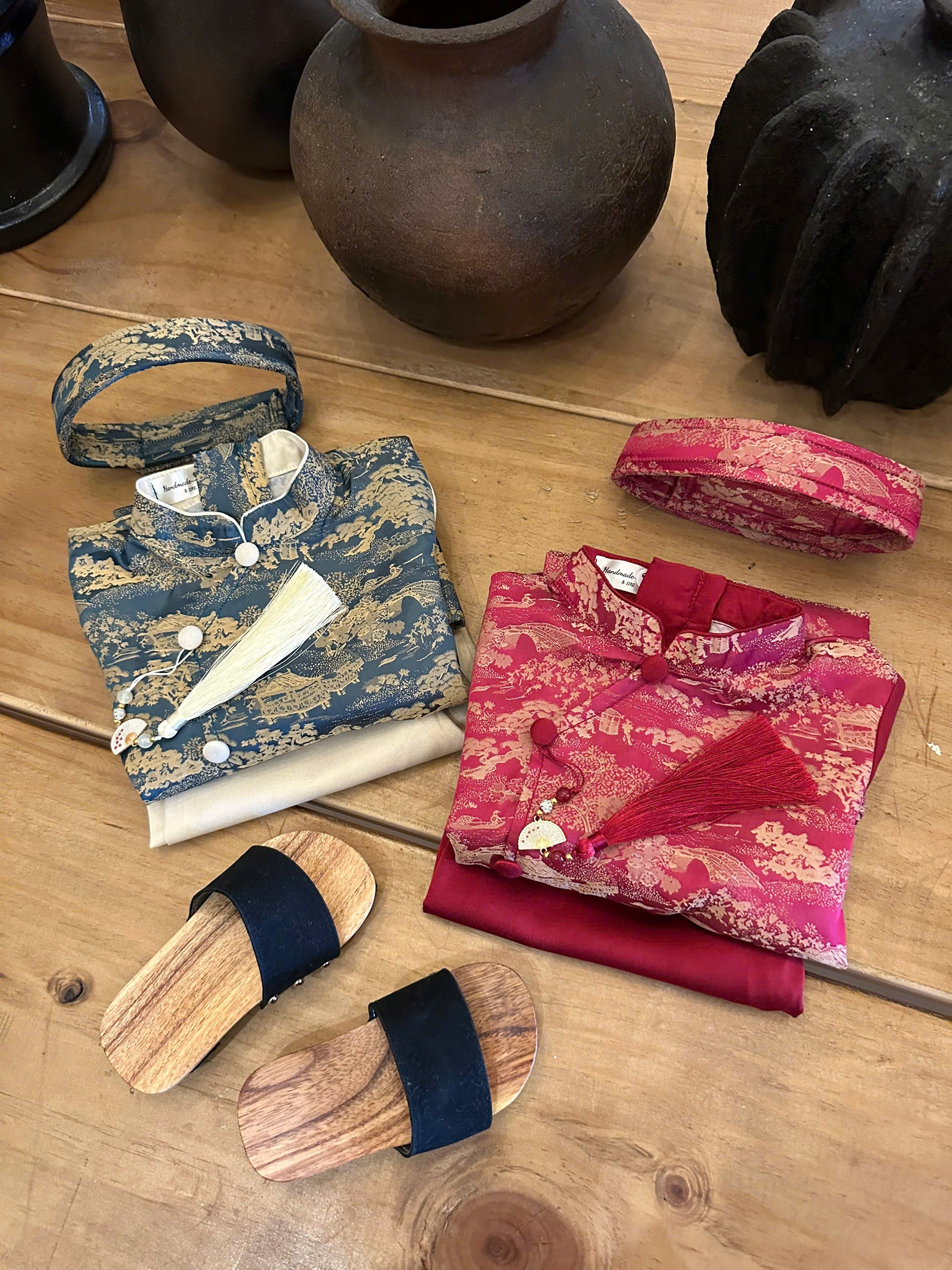 Red Landscape Áo Dài Set Newborn–9 Years | Vietnamese Traditional Boys Outfit with Matching Pants | Optional Soft Khăn Đóng or Mấn | Tết, Lunar New Year & Mid-Autumn
