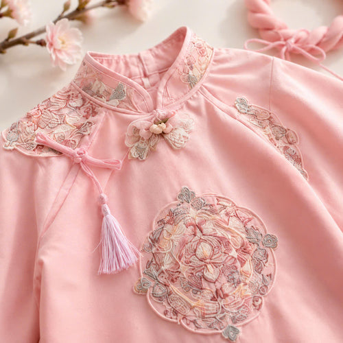 Blossom Embroidery Áo Dài Set Newborn–12Months | Vietnamese Traditional Baby Girl Outfit with Matching Headband | Tết, Lunar New Year & Mid-Autumn