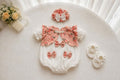 Cheongsam Romper – Peach Blossom Newborn–2 Years | Floral Baby Romper with Matching Bonnet & Baby Shoes | Lunar New Year Outfit