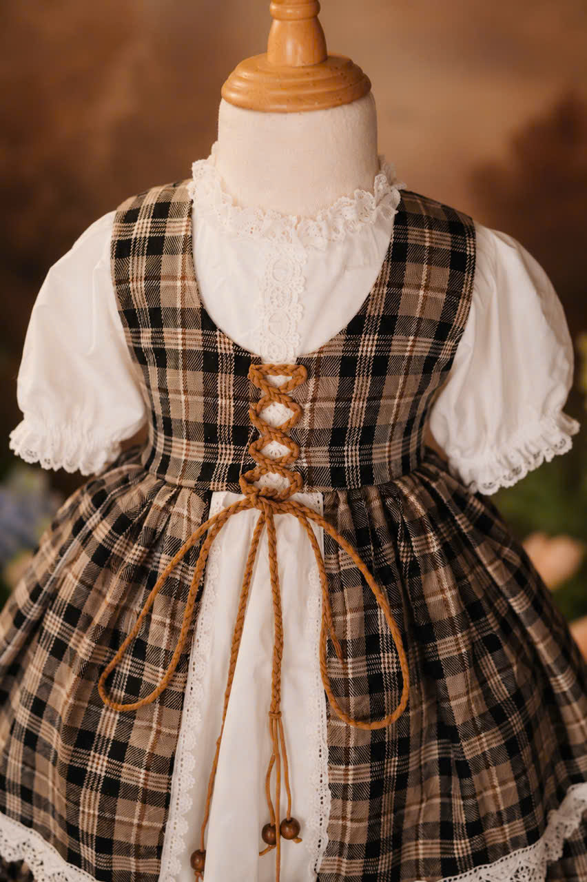 Hazel Plain Dress 1–6 Years | Girls Vintage Lace Dress with Matching Triangle Head Scarf | Birthday, Party & Special Occasion Dress