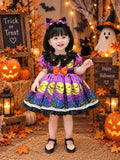 Purple Witch Halloween Dress 6 Months–5 Years | Girls Spooky Bat & Moon Dress | Toddler Halloween Costume & Party Outfit