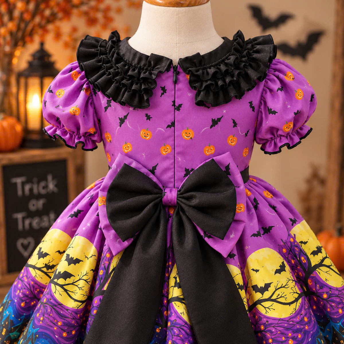 Purple Witch Halloween Dress 6 Months–5 Years | Girls Spooky Bat & Moon Dress | Toddler Halloween Costume & Party Outfit