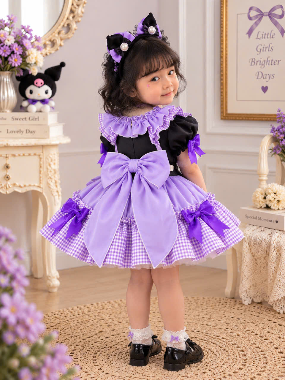 Purple Kawaii Girls Dress 3 Months–5 Years | Gothic Princess Dress | Purple Gingham Ruffle Dress | Toddler Birthday & Tea Party Outfit