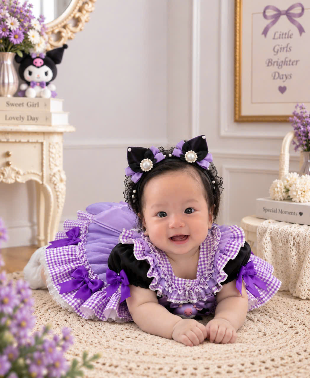 Purple Kawaii Girls Dress 3 Months–5 Years | Gothic Princess Dress | Purple Gingham Ruffle Dress | Toddler Birthday & Tea Party Outfit
