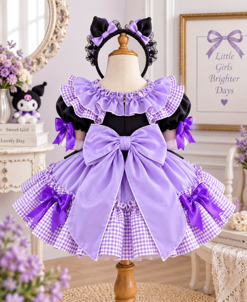 Purple Kawaii Girls Dress 3 Months–5 Years | Gothic Princess Dress | Purple Gingham Ruffle Dress | Toddler Birthday & Tea Party Outfit