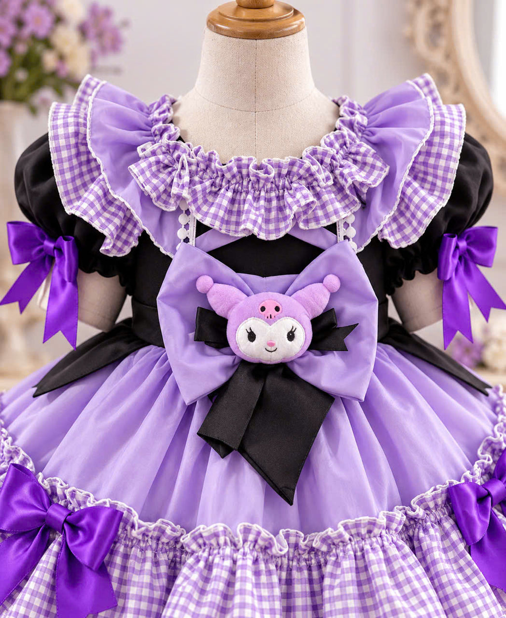 Purple Kawaii Girls Dress 3 Months–5 Years | Gothic Princess Dress | Purple Gingham Ruffle Dress | Toddler Birthday & Tea Party Outfit