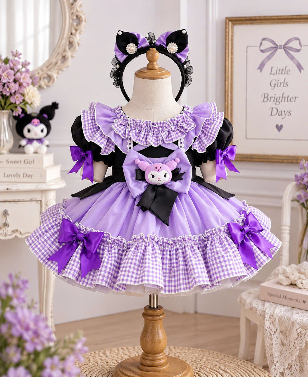 Purple Kawaii Girls Dress 3 Months–5 Years | Gothic Princess Dress | Purple Gingham Ruffle Dress | Toddler Birthday & Tea Party Outfit