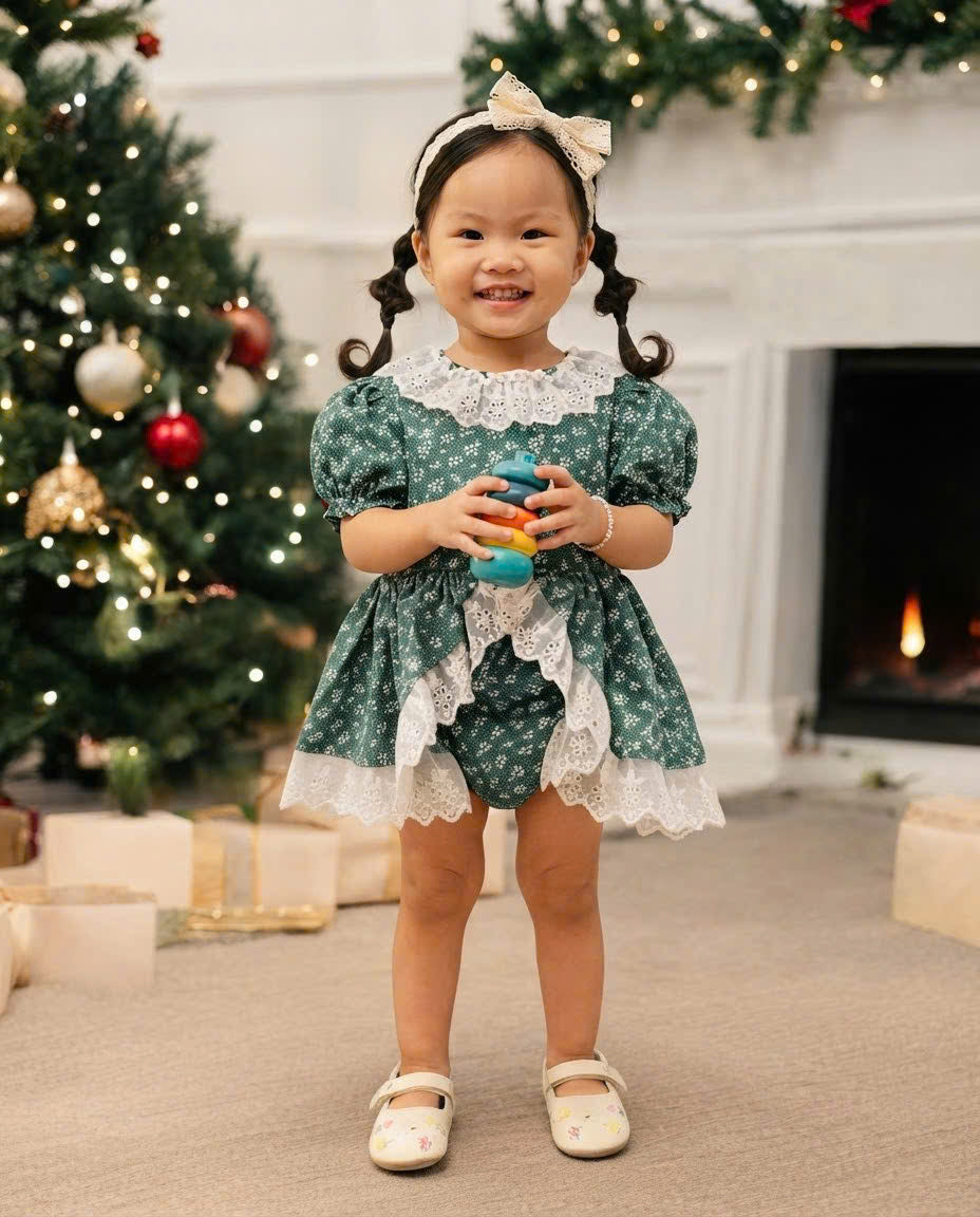 Snowflake Lace Christmas Romper 3 Months–3 Years | Baby & Toddler Girl Holiday Romper | Red or Green Christmas Outfit