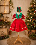 Holly Christmas Princess Dress 1–6 Years | Girls Red & Green Christmas Dress | Vintage Holiday Party & Santa Photo Outfit