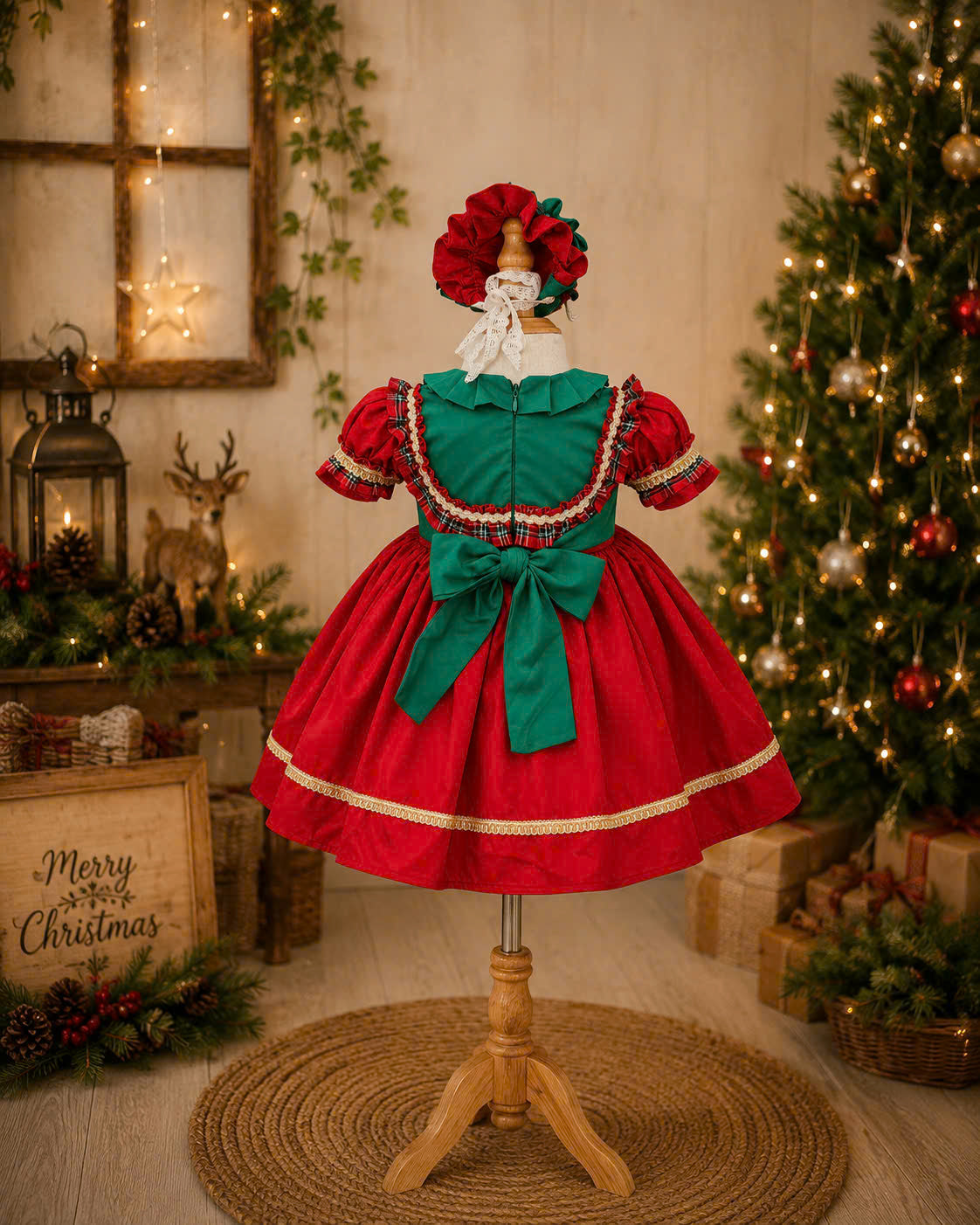 Holly Christmas Princess Dress 1–6 Years | Girls Red & Green Christmas Dress | Vintage Holiday Party & Santa Photo Outfit