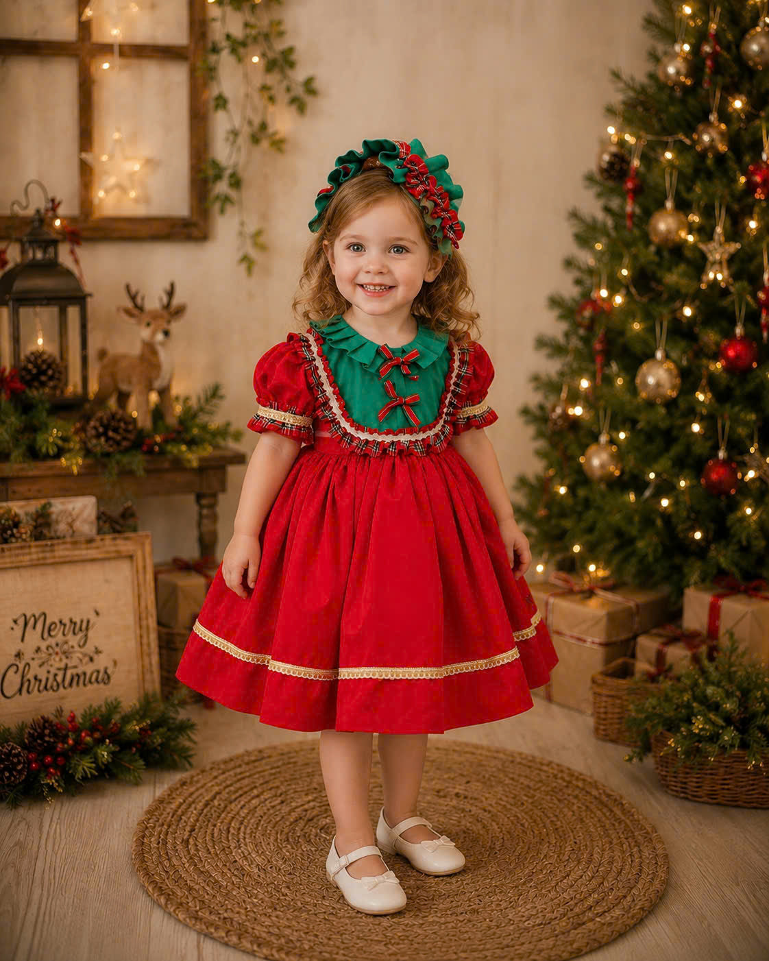 Holly Christmas Princess Dress 1–6 Years | Girls Red & Green Christmas Dress | Vintage Holiday Party & Santa Photo Outfit