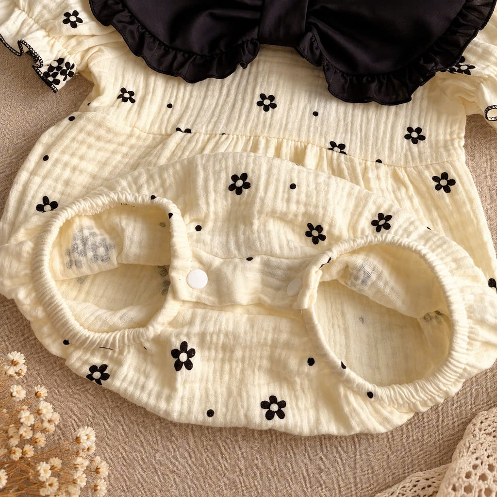 Ivory Noir Muslin Baby Romper Set 0–18 Months | Baby Girl Cotton Muslin Romper with Matching Bonnet | Black & Ivory Baby Outfit
