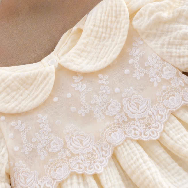 Ivory Rose Muslin Baby Romper Set 0–12 Months | Baby Girl Cotton Muslin Romper with Embroidered Lace Bonnet | Vintage Baby Outfit