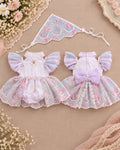 Lilac Blossom Embroidered Baby Romper Dress 0–18 Months | Mandarin Collar Fairy Sleeve Romper with Matching Scarf