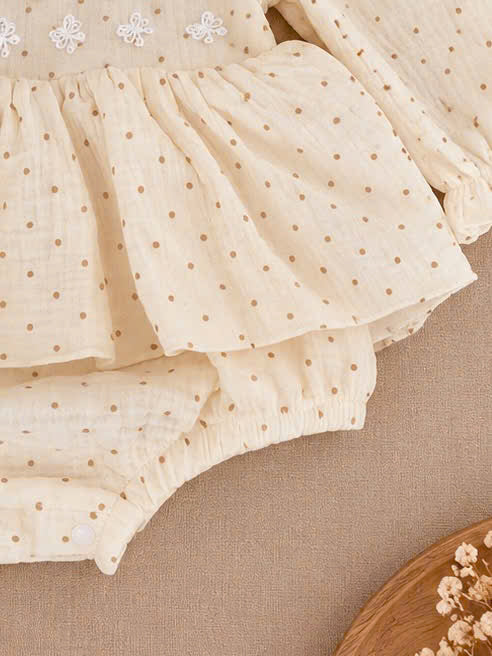 Dotka Cream Heirloom Romper Dress 0–12 Months | Muslin Baby Girl Romper with Bonnet