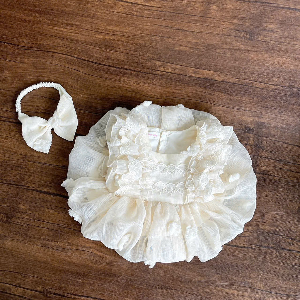 Baby Girl Baptism Romper Dress | Christening Lace Tulle Outfit with Headband | First Birthday Baby Dress 0–18 Months