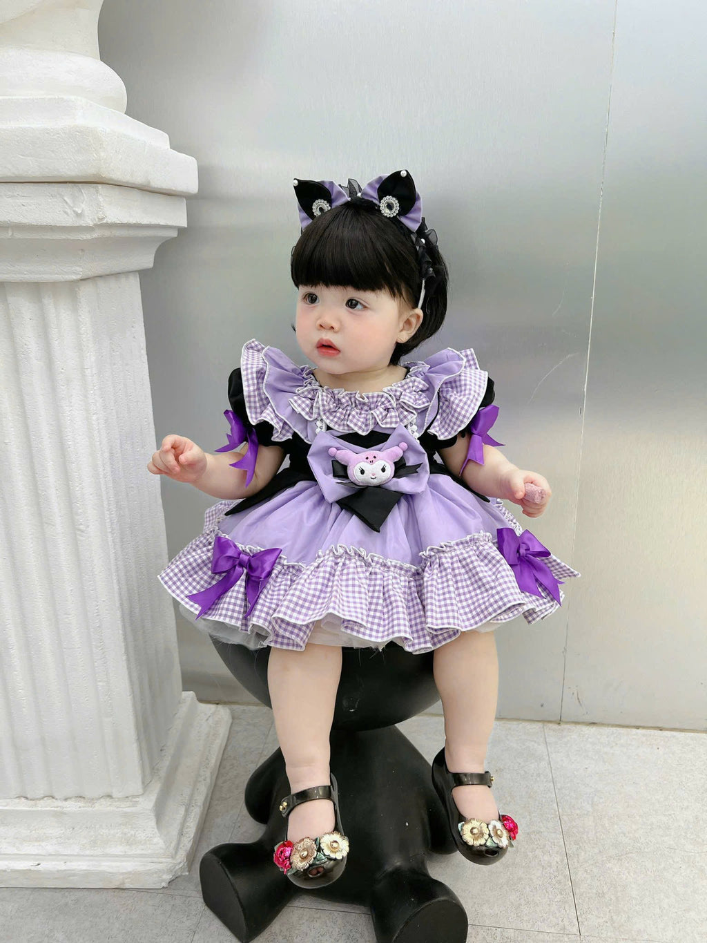 Kuromi Inspired Halloween Dress for Girls | Cute Cosplay Outfit | 6M–6Y