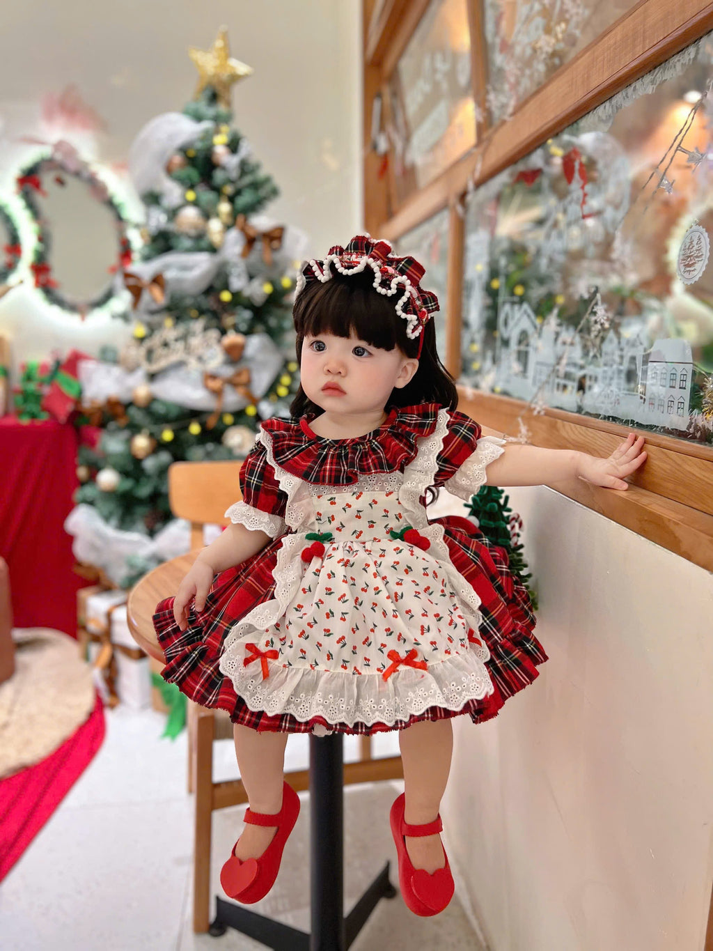 Christmas Plaid Cherry Dress (Newborn to 3 years)