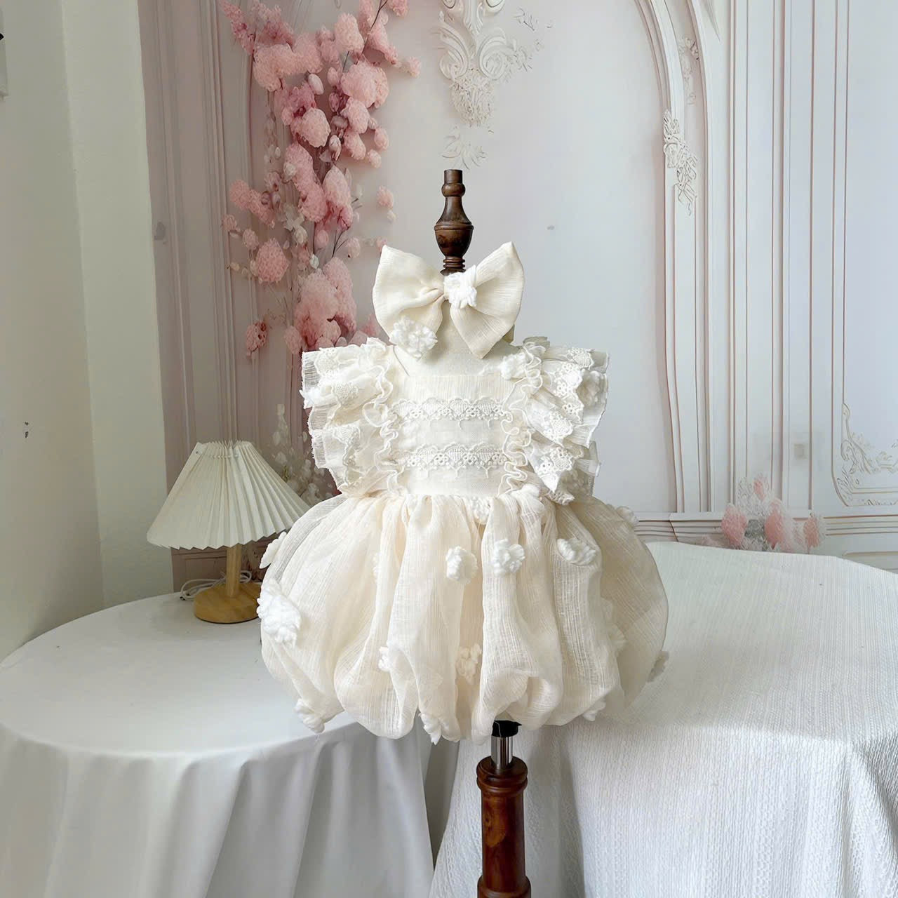 Baby Girl Baptism Romper Dress | Christening Lace Tulle Outfit with Headband | First Birthday Baby Dress 0–18 Months